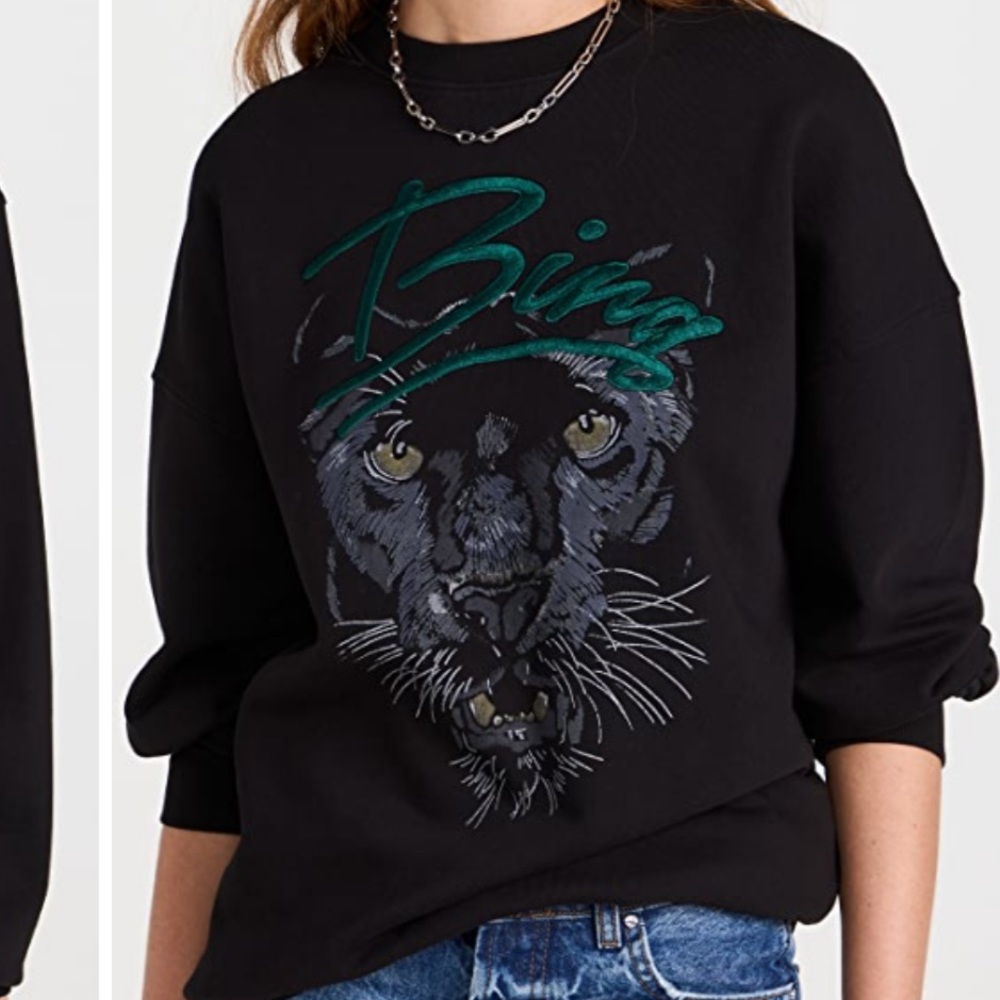 Anine Bing Black Sweatshirt with Panther Graphic